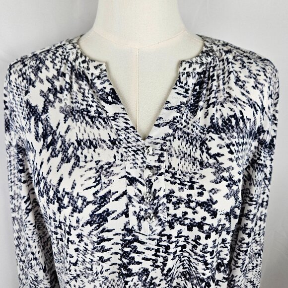 Karl Lagerfeld Paris Knit Blouse Small Black & White Abstract Long Sleeve Top - Picture 2 of 7